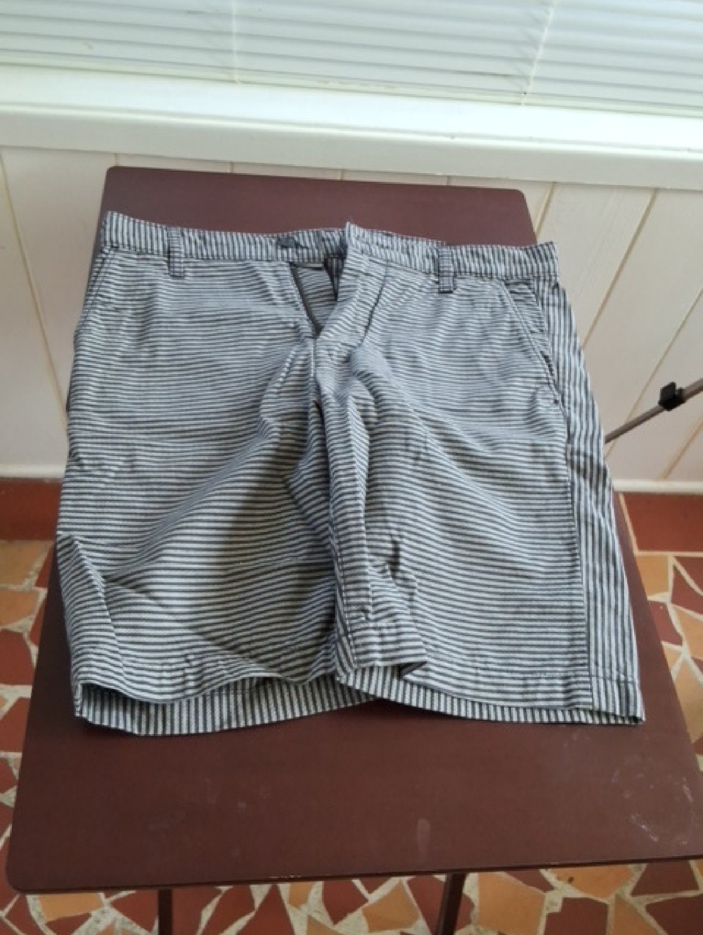 7 For All Mankind Navy and White Striped Men's Flat Front Shorts